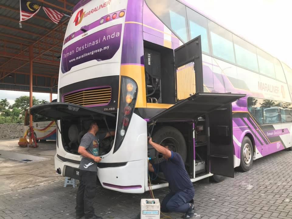 MARALINER bus undergoing maintenance at workshop bay