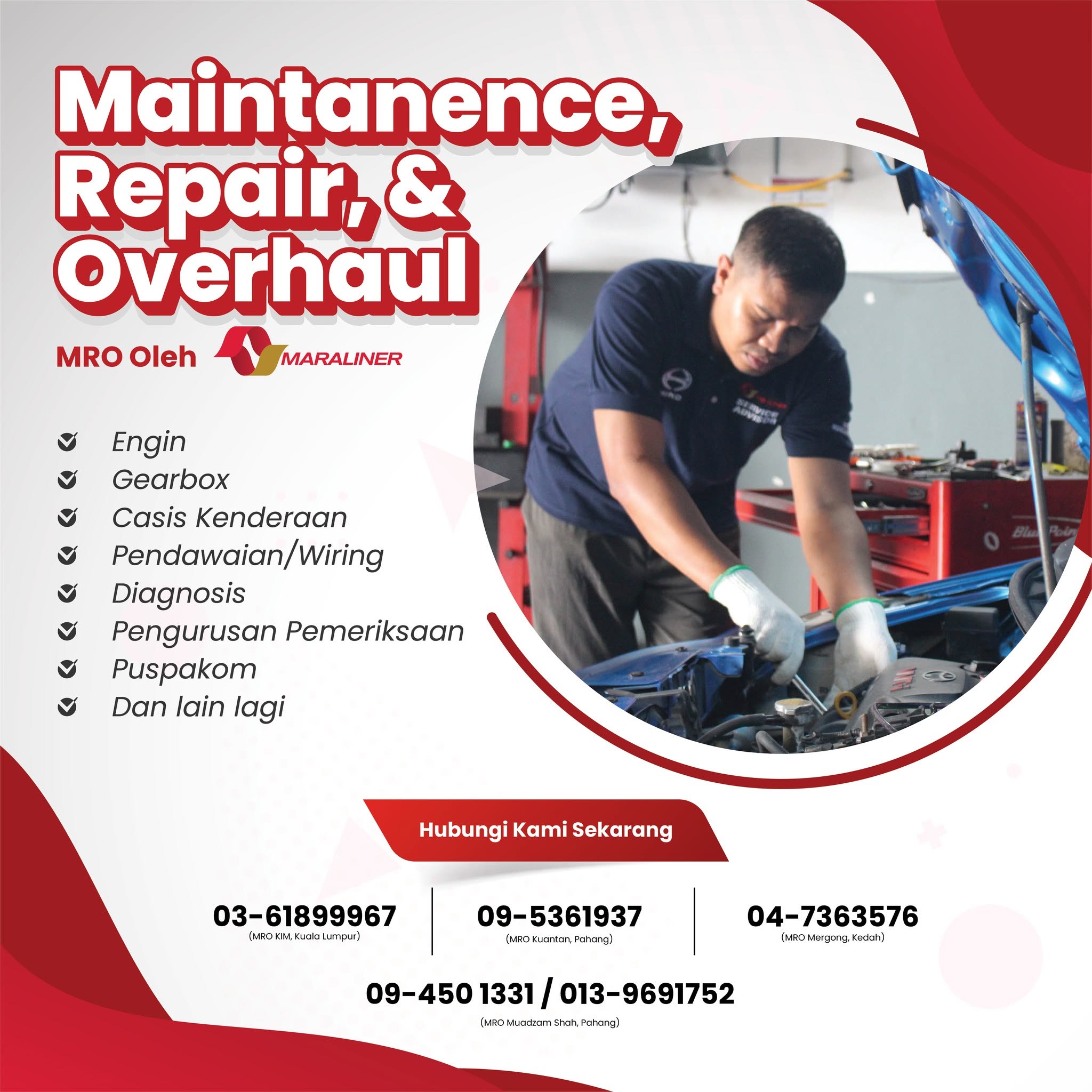 MARALINER technician servicing a vehicle engine